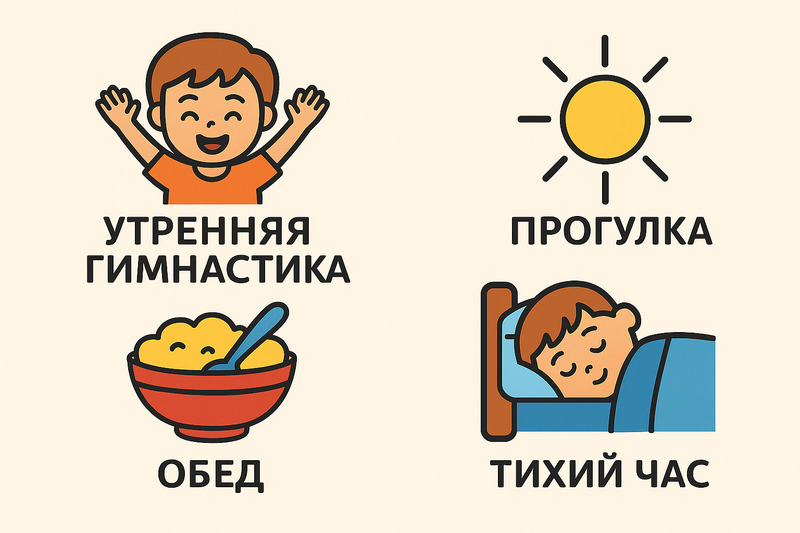 Названия действий лучше подписывать крупным шрифтом печатными буквами